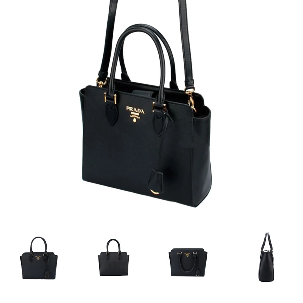 Prada Saffiano Borsa Black Leather Shoulder Tote Handbag 1BA113 - Picture 6 of 10